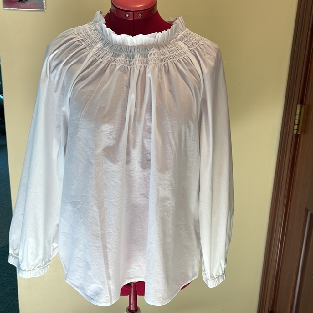 J. Crew peasant blouse 🎉HP🎉 cotton white gathered high neckline Size L NWT